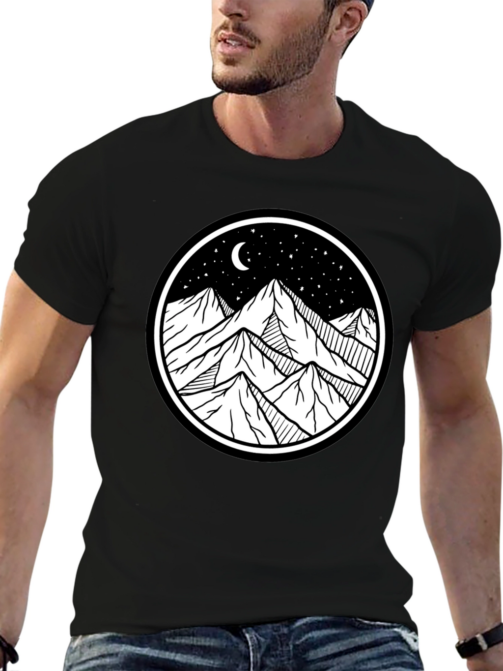 Mountain Scene Graphic Tee - Black