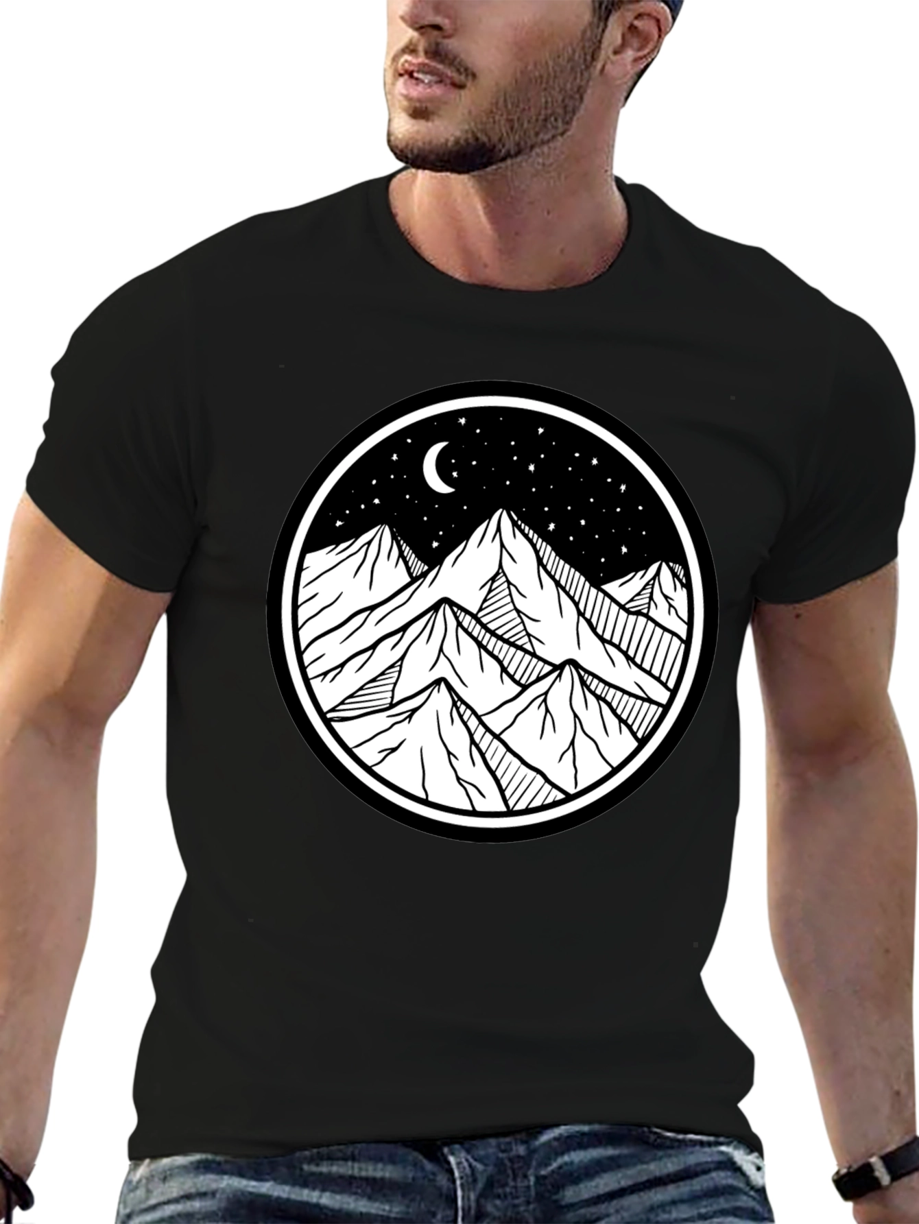 Mountain Scene Graphic Tee - Black