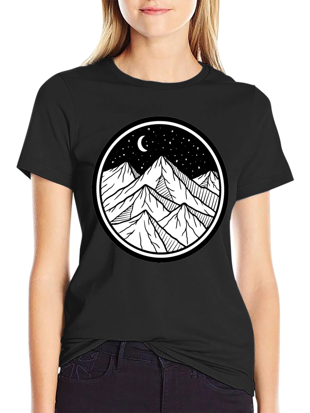 Mountain Scene Graphic Tee - Black
