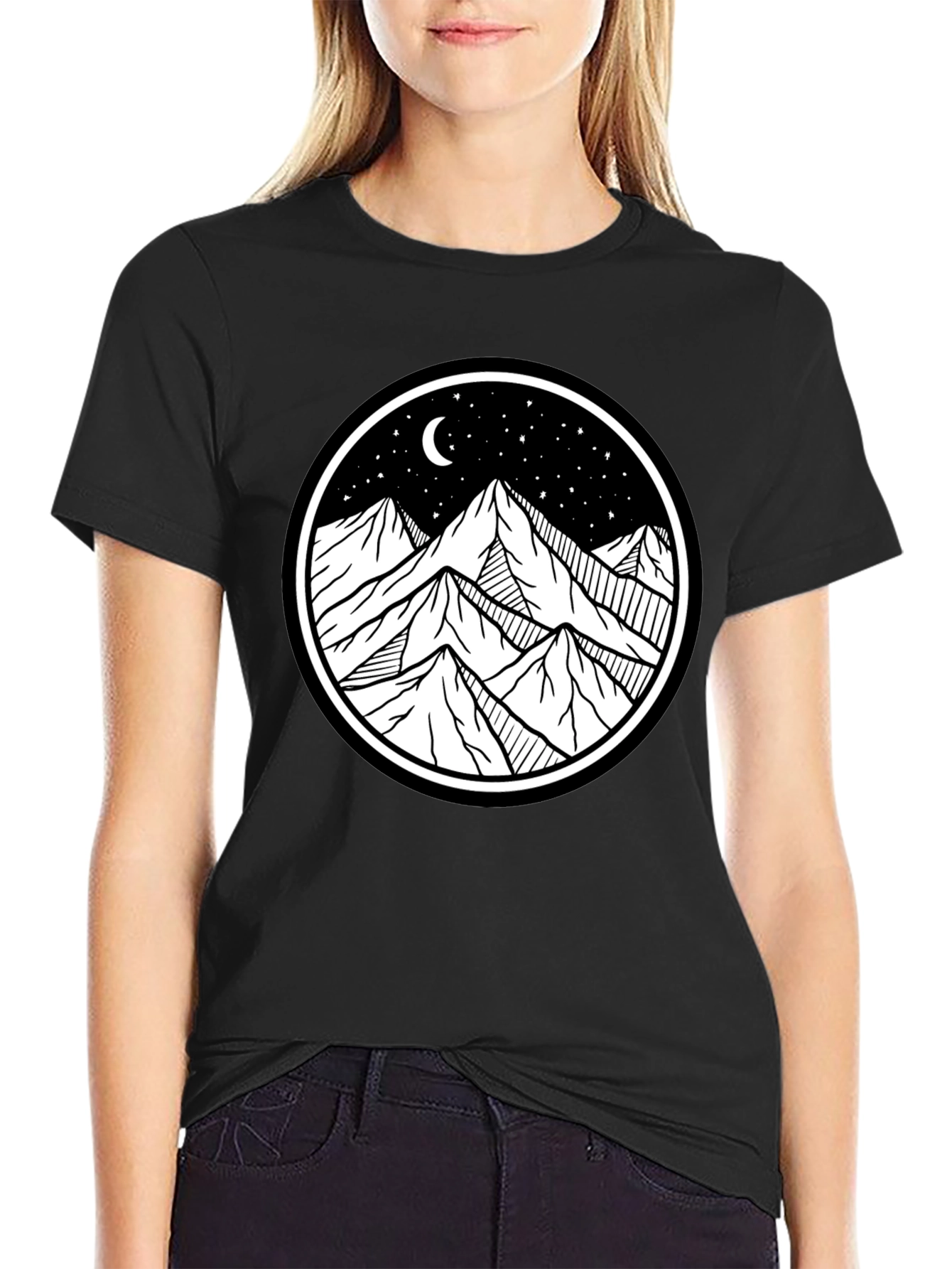 Mountain Scene Graphic Tee - Black
