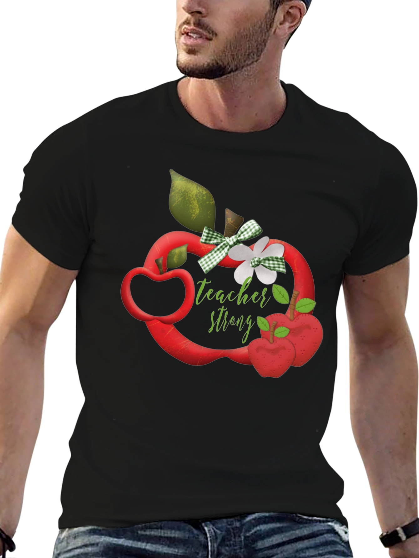 Teacher Strong Apple Graphic Tee - Black