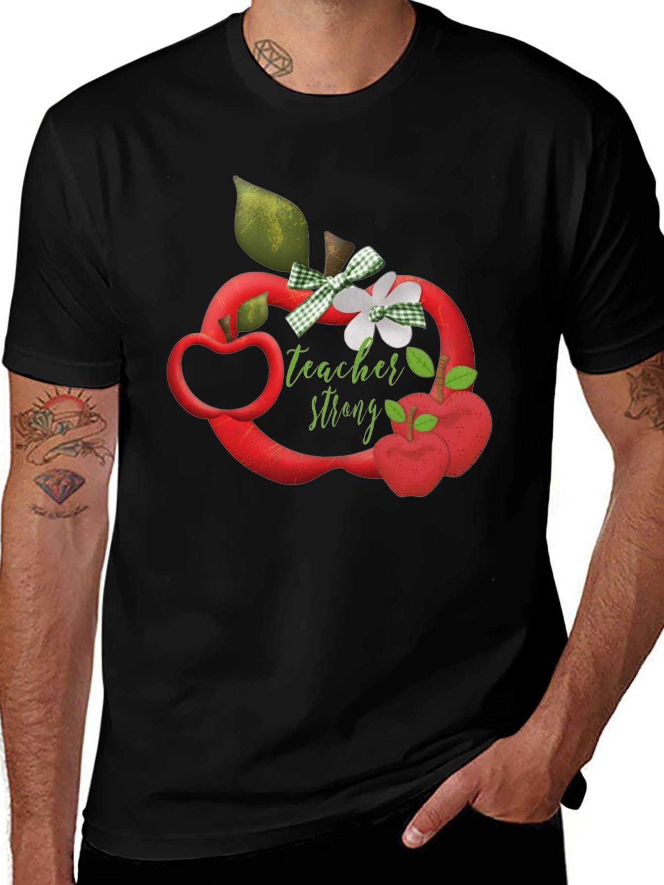 Teacher Strong Apple Graphic Tee - Black