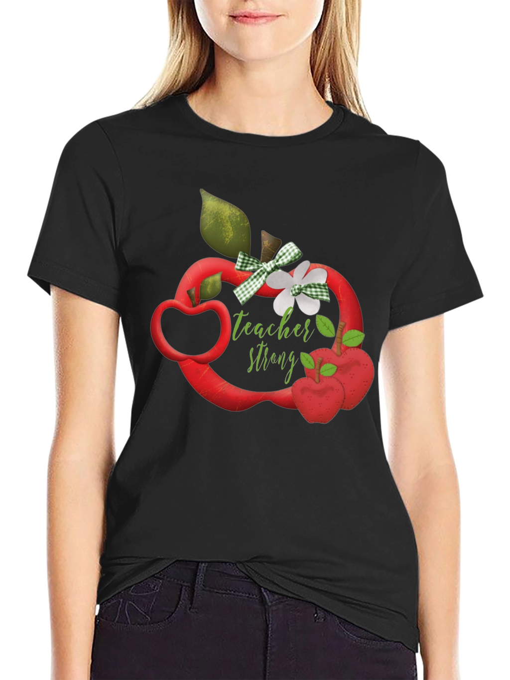 Teacher Strong Apple Graphic Tee - Black
