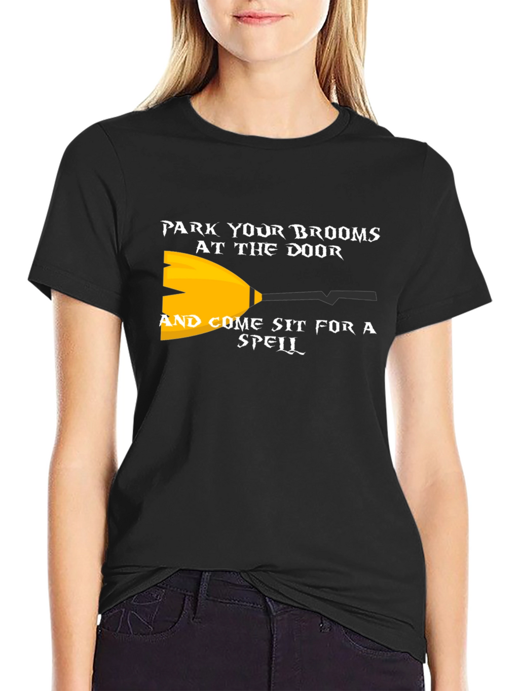 Park Your Brooms Graphic Tee - Halloween Witch Shirt