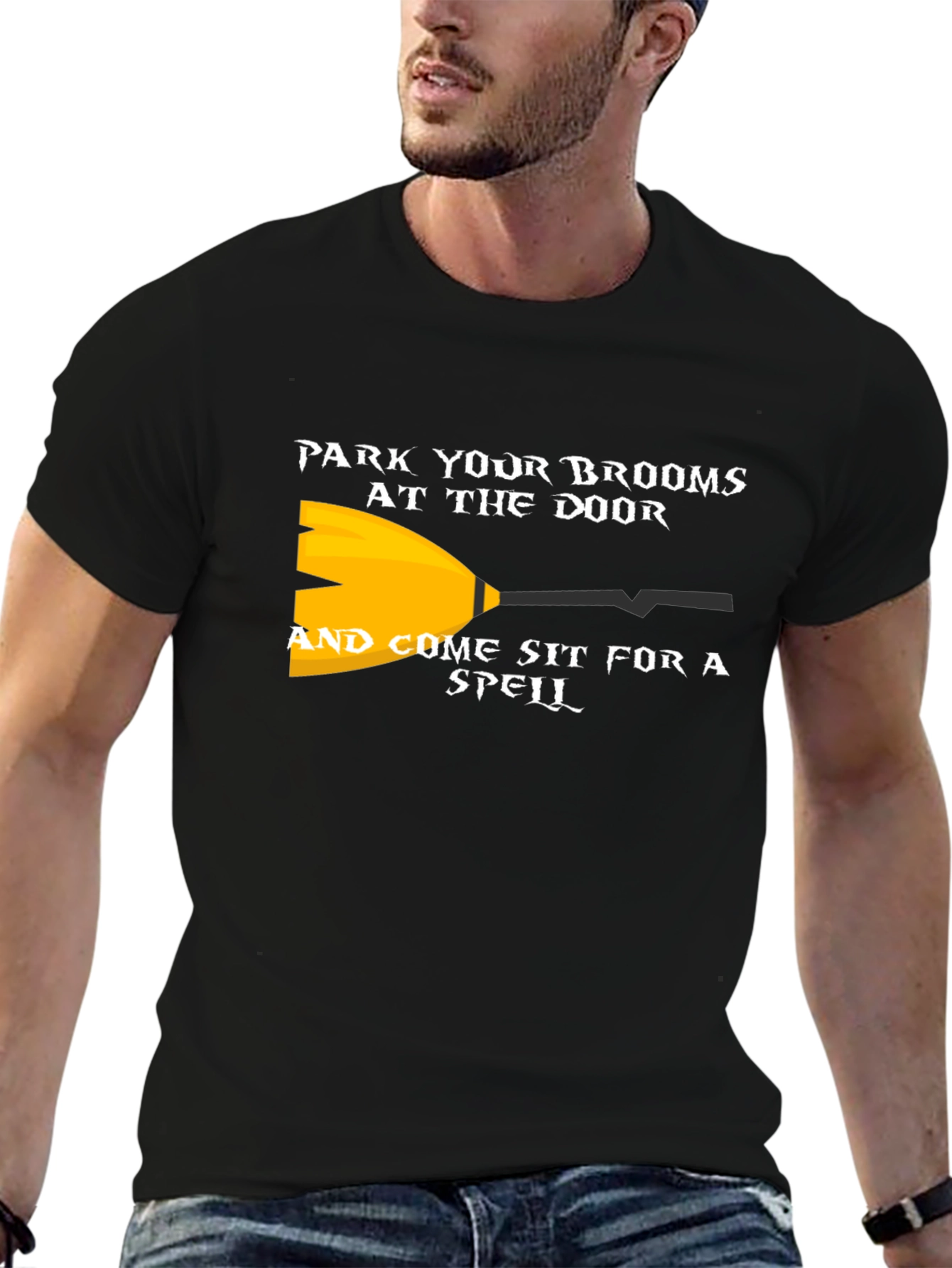 Park Your Brooms Graphic Tee - Halloween Witch Shirt