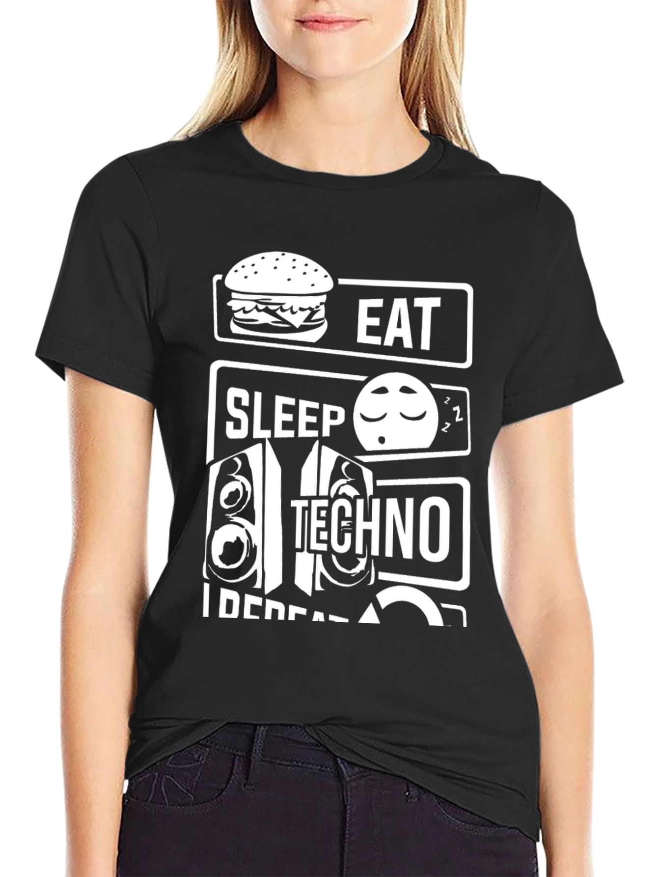 Eat Sleep Techno Repeat Black T-Shirt