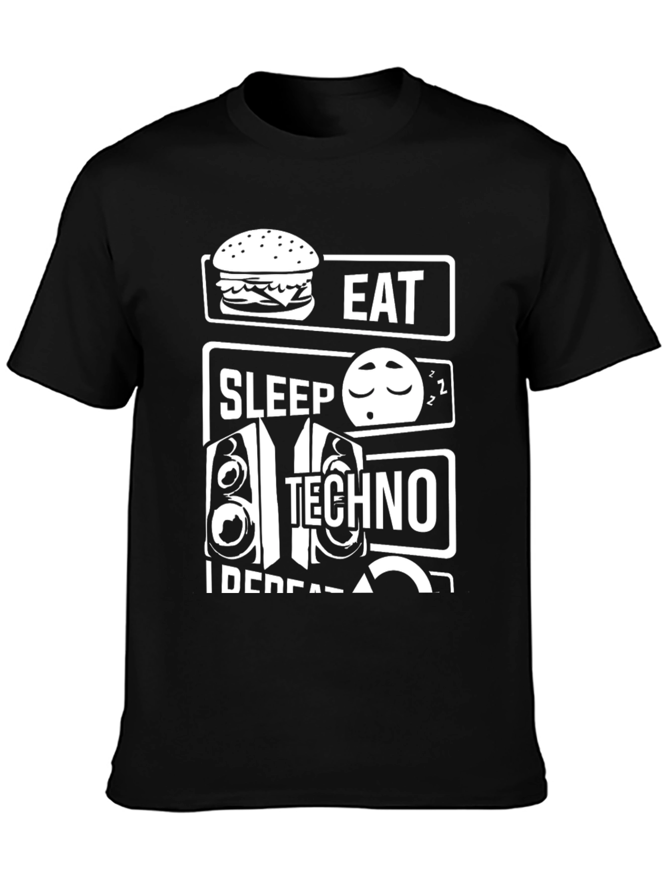 Eat Sleep Techno Repeat Black T-Shirt