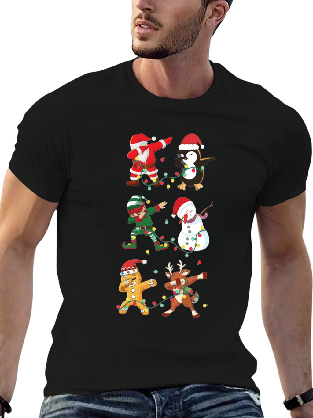 Christmas Dabbing Characters Black Graphic Tee
