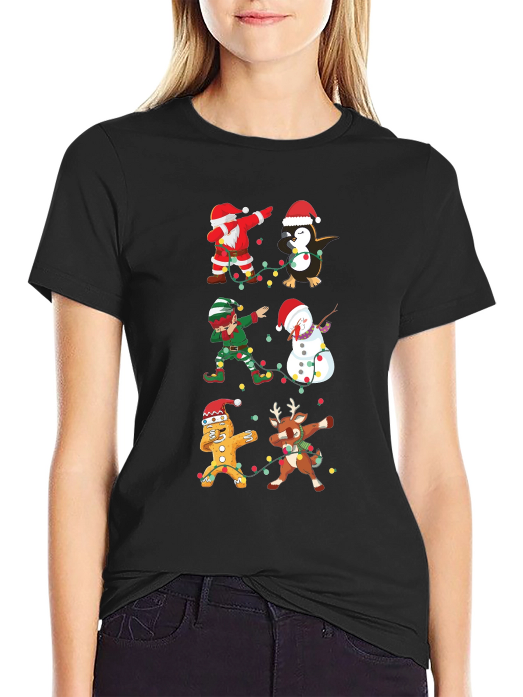 Christmas Dabbing Characters Black Graphic Tee