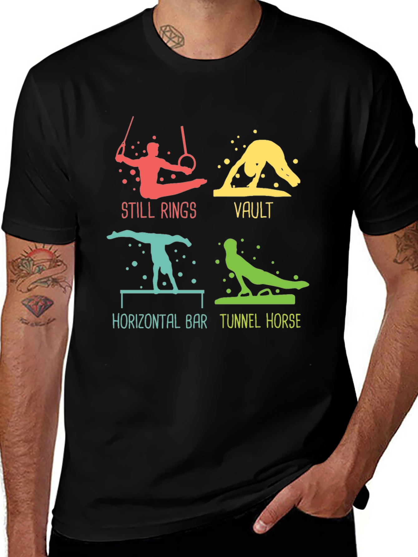 Gymnastics Events Graphic Tee - Still Rings Vault and More!