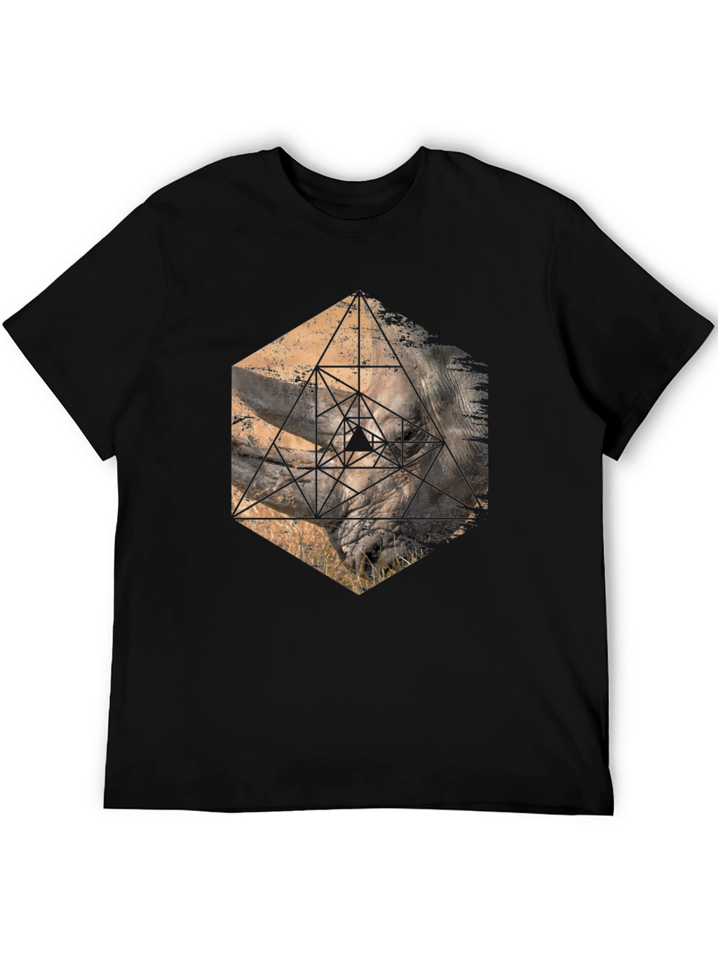 Geometric Rhino Graphic Tee - Stylish Mens Black T-Shirt