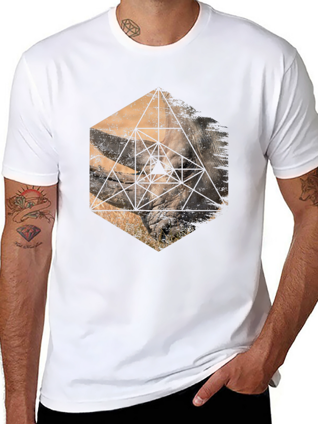 Geometric Rhino Graphic Tee - Stylish Mens Black T-Shirt