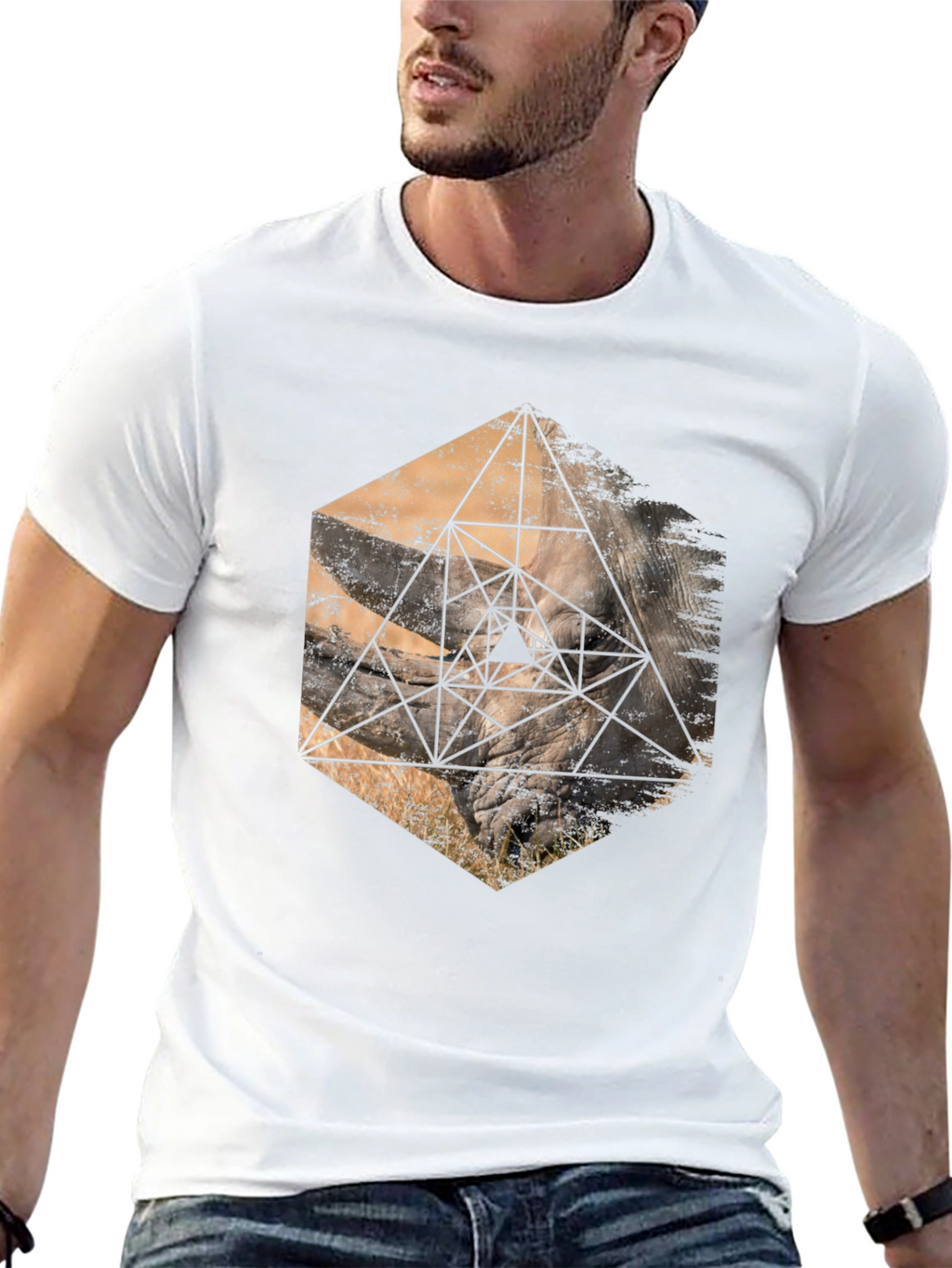Geometric Rhino Graphic Tee - Stylish Mens Black T-Shirt