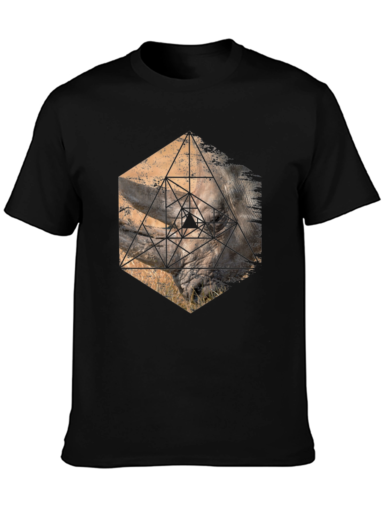 Geometric Rhino Graphic Tee - Stylish Mens Black T-Shirt