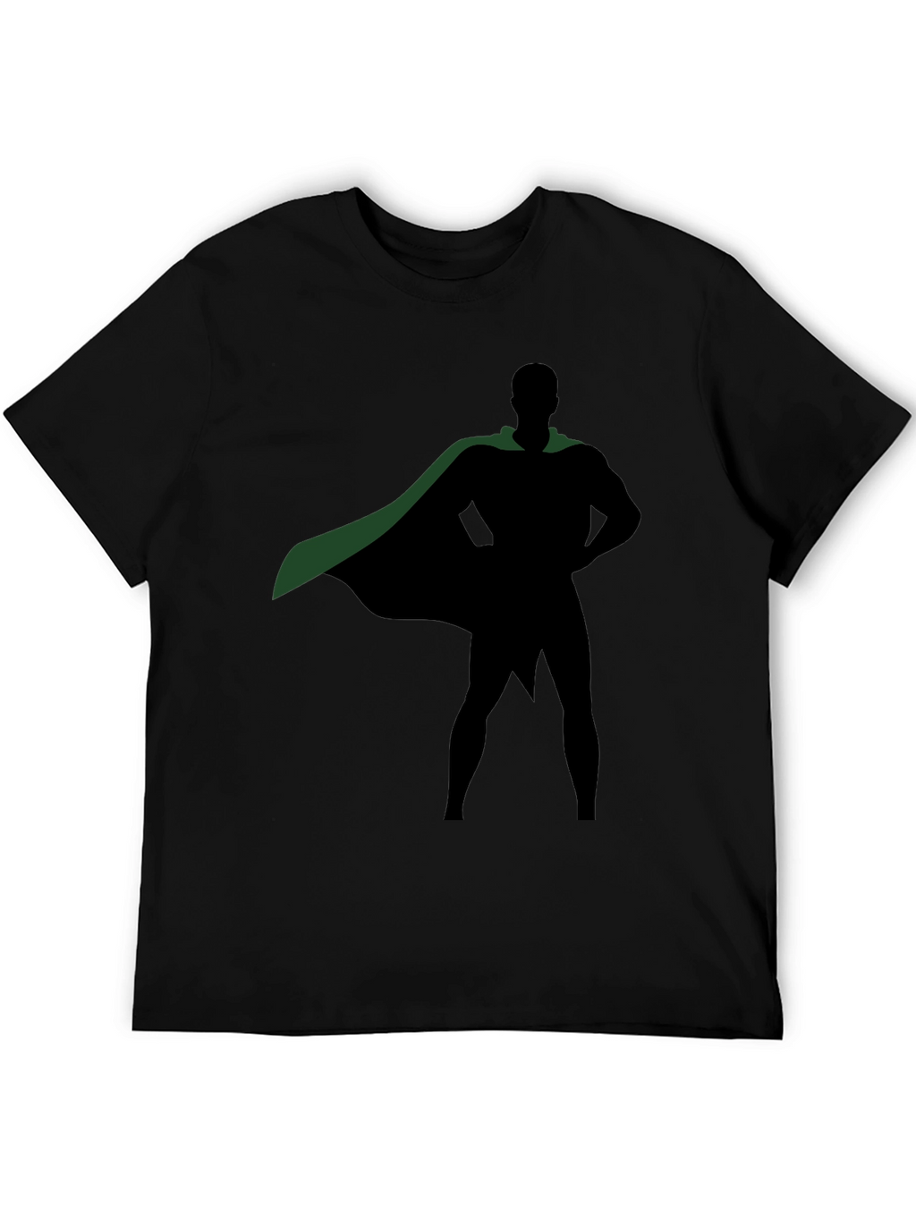 Superhero Silhouette Black T-Shirt with Green Cape