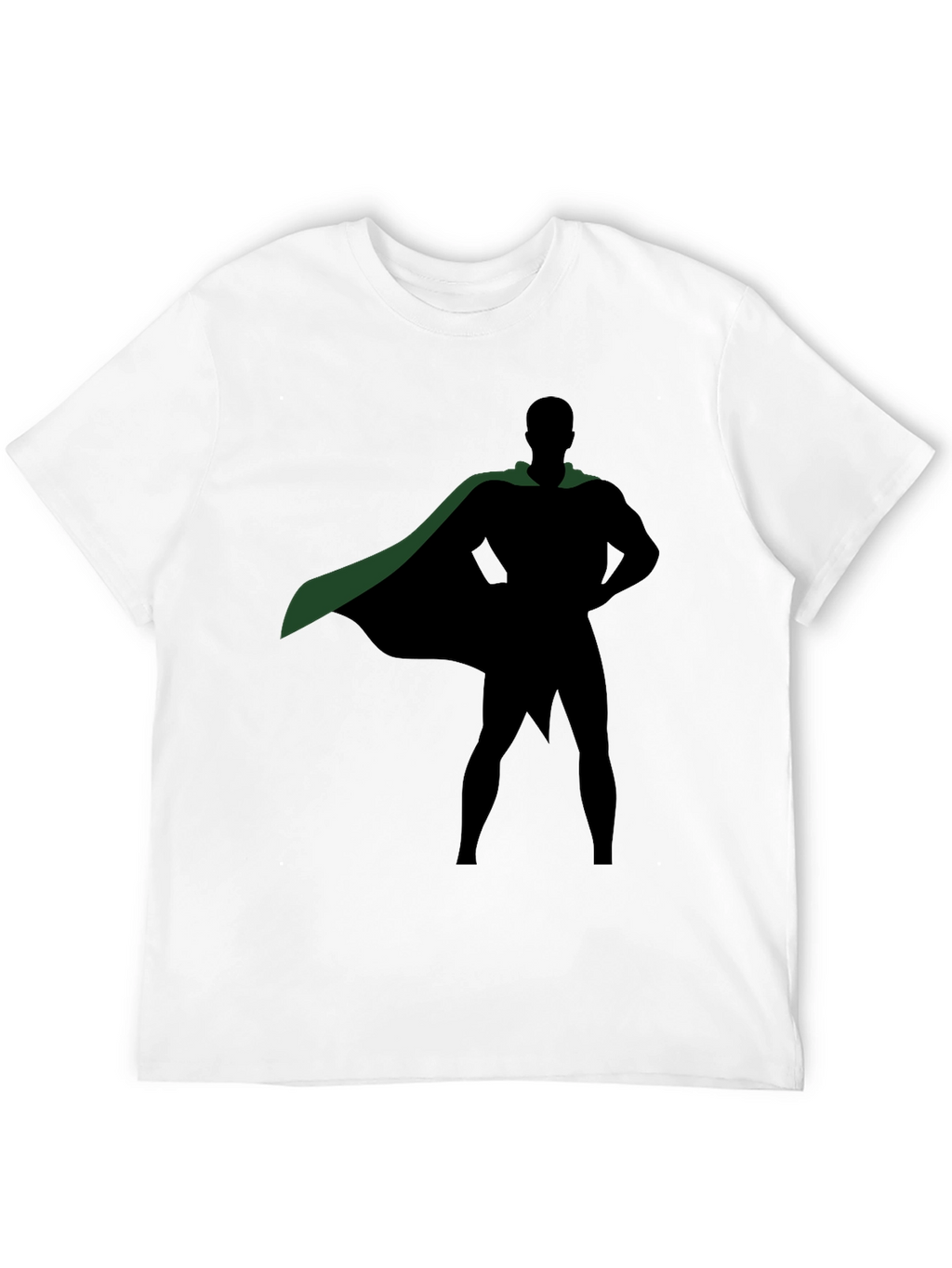 Superhero Silhouette Black T-Shirt with Green Cape