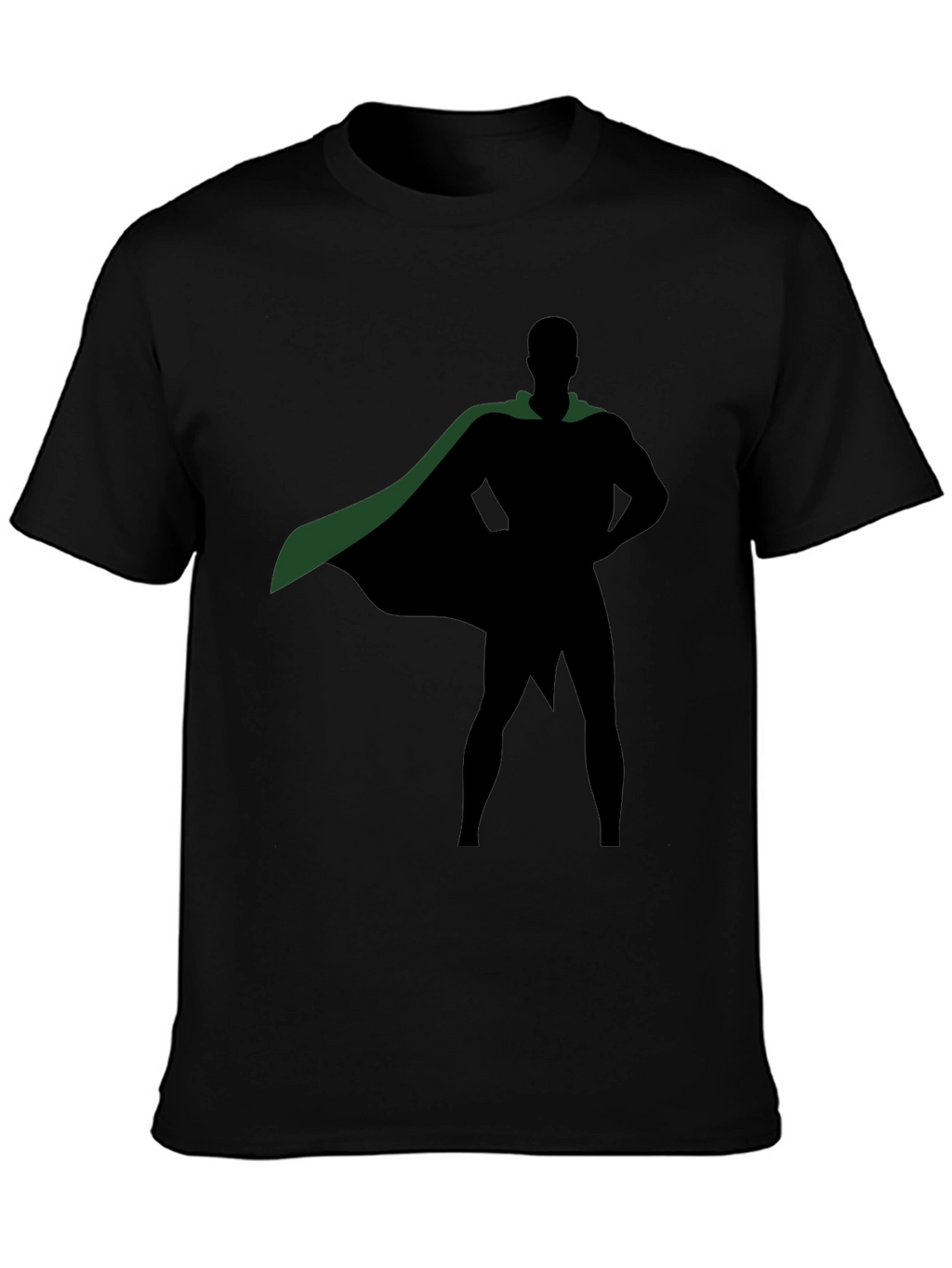 Superhero Silhouette Black T-Shirt with Green Cape