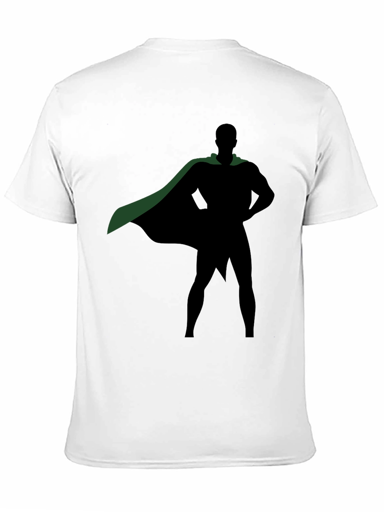 Superhero Silhouette Black T-Shirt with Green Cape