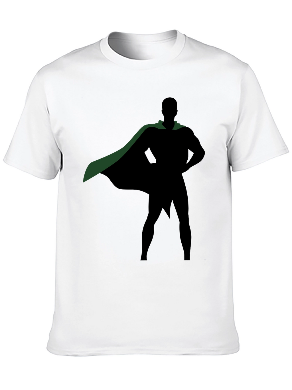 Superhero Silhouette Black T-Shirt with Green Cape
