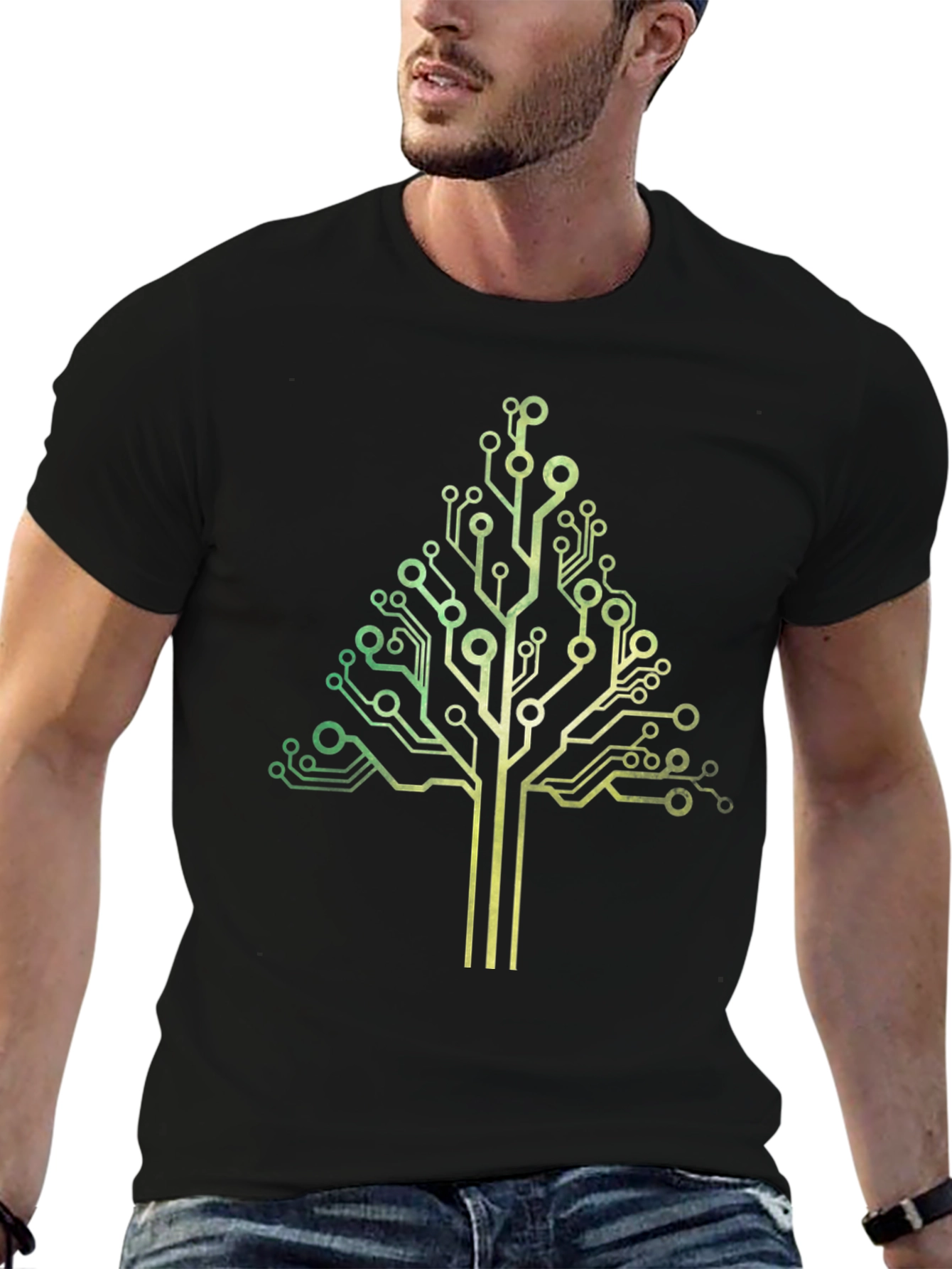Circuit Tree Graphic Tee - Black Cotton T-Shirt