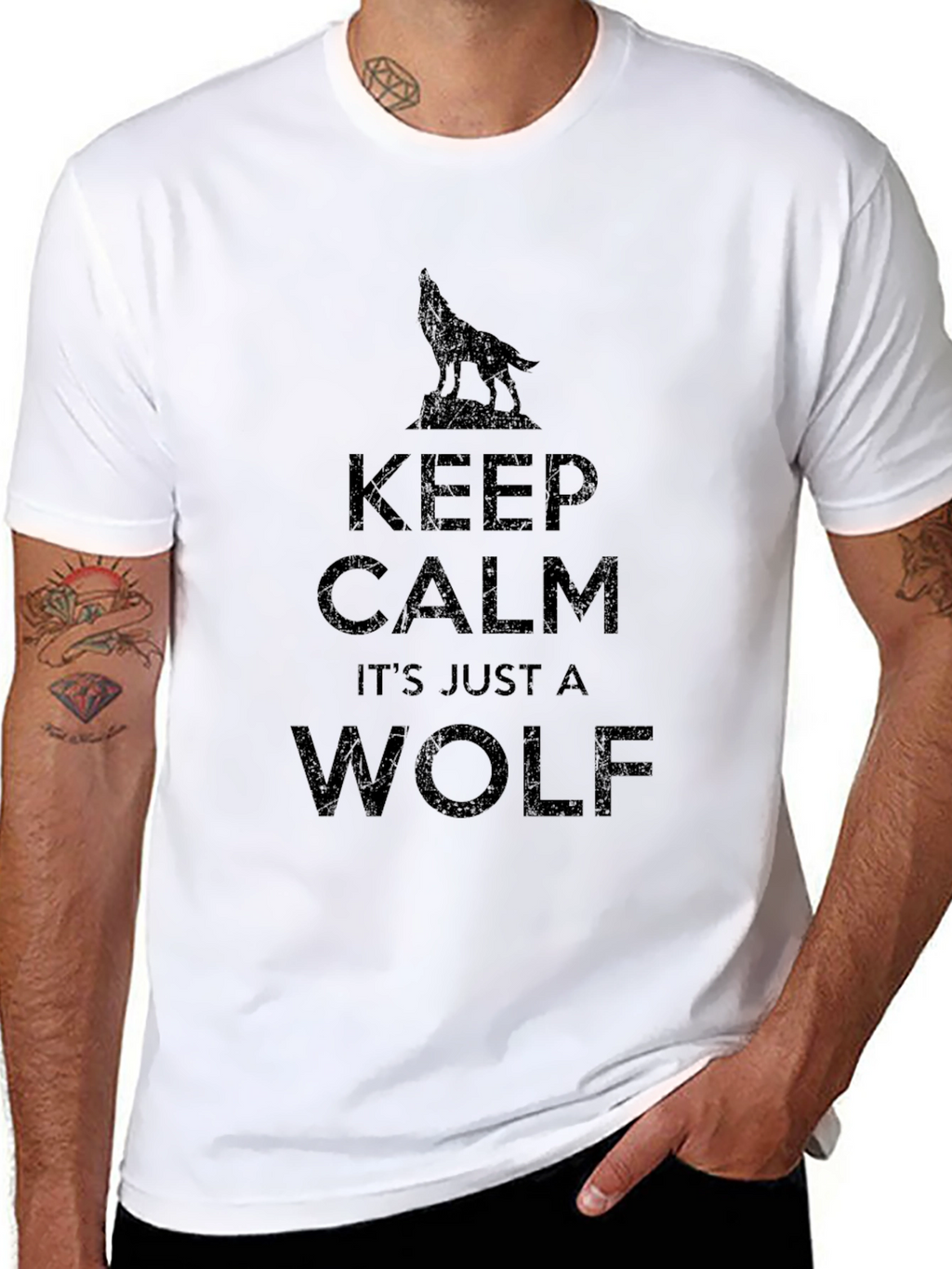 Keep Calm Wolf Graphic T-Shirt - Mens Black Tee