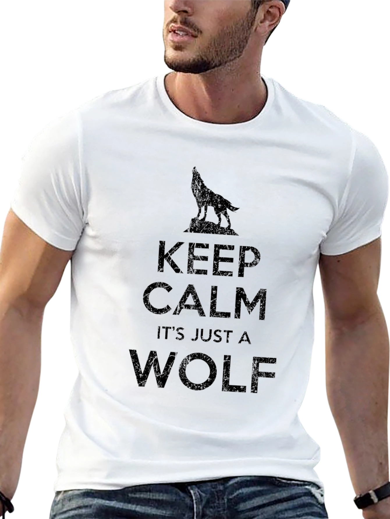 Keep Calm Wolf Graphic T-Shirt - Mens Black Tee