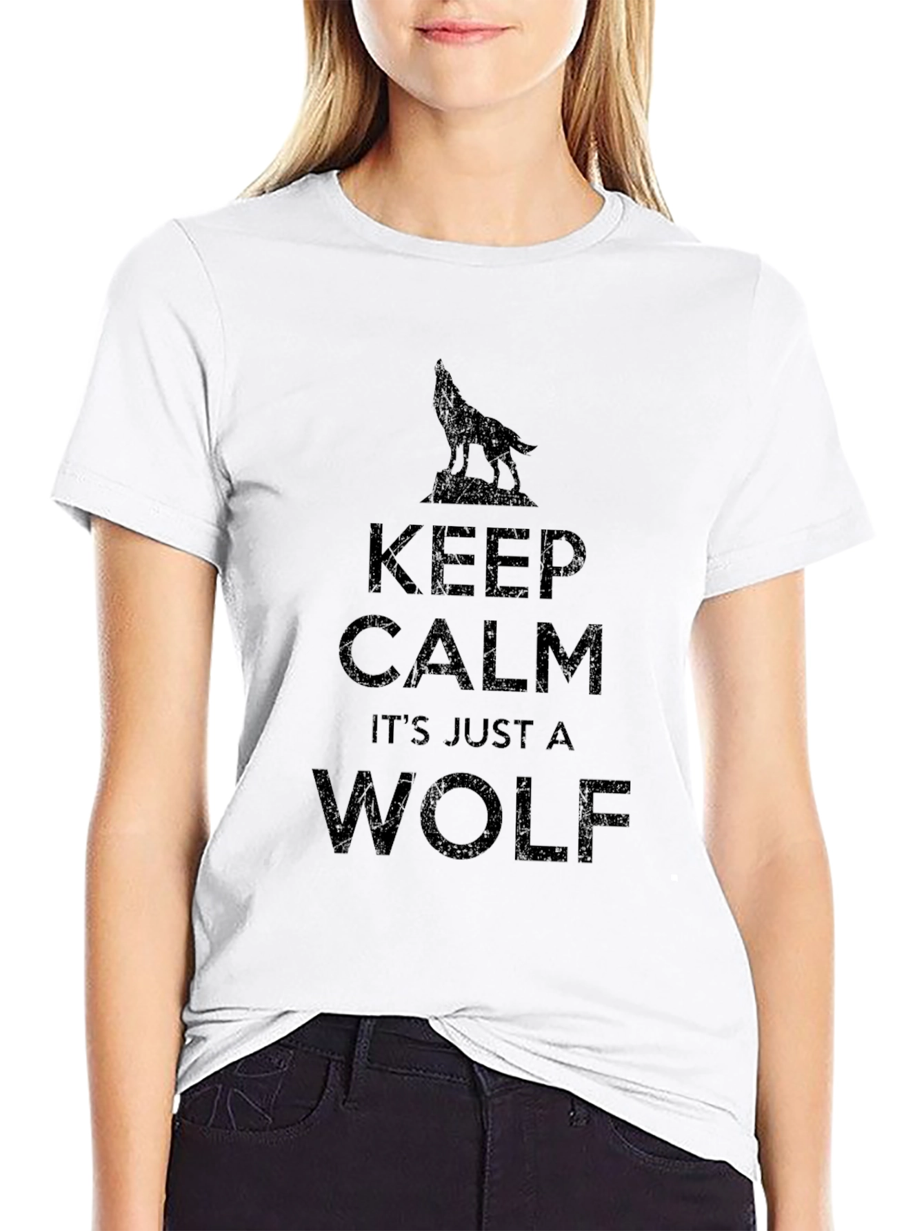 Keep Calm Wolf Graphic T-Shirt - Mens Black Tee