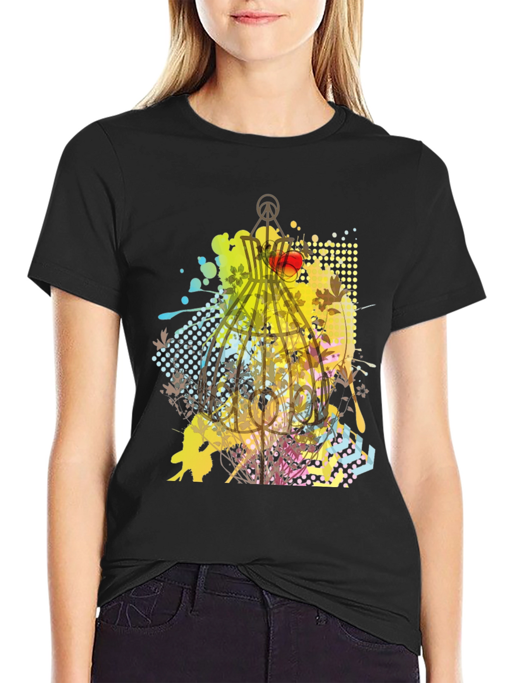 Graphic Birdcage T-Shirt - Artistic Design
