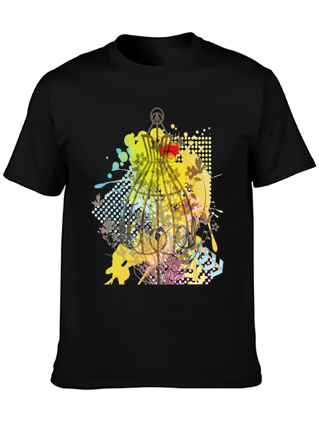Graphic Birdcage T-Shirt - Artistic Design