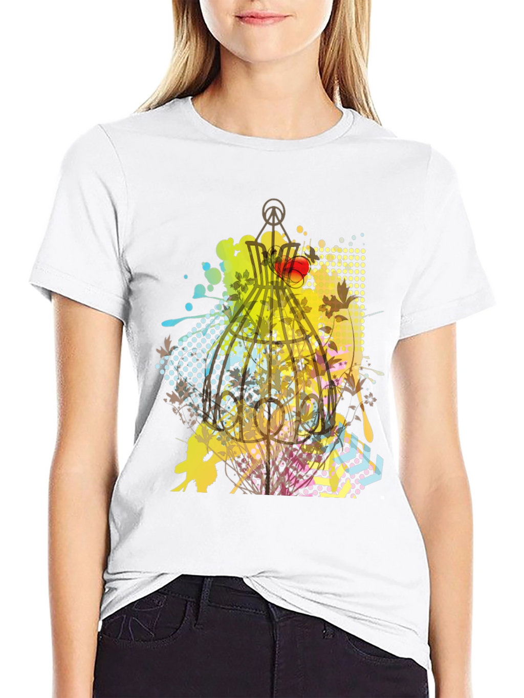 Graphic Birdcage T-Shirt - Artistic Design