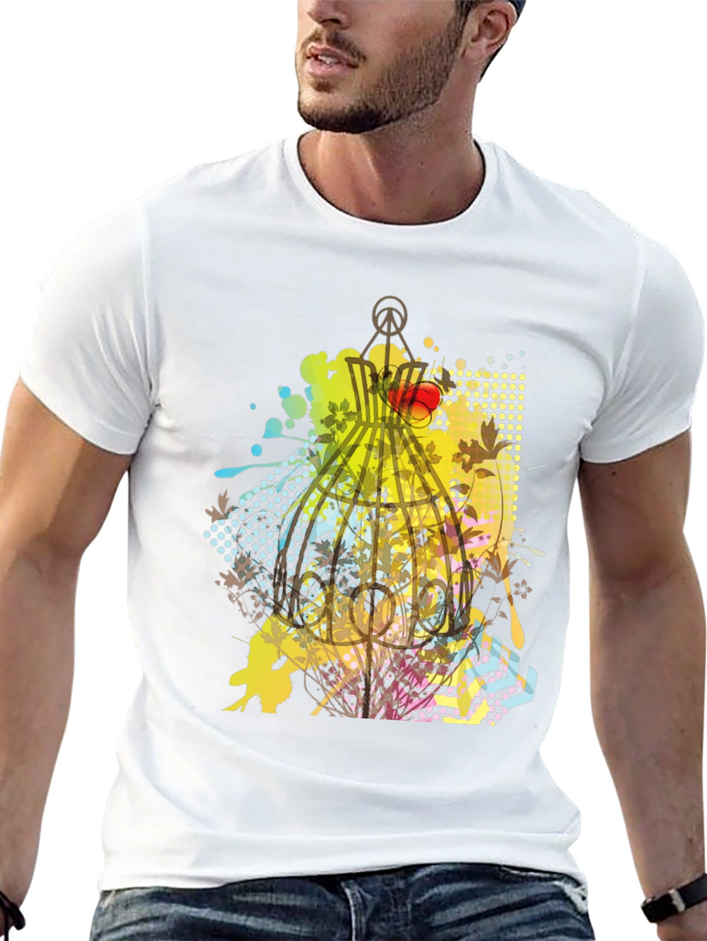 Graphic Birdcage T-Shirt - Artistic Design