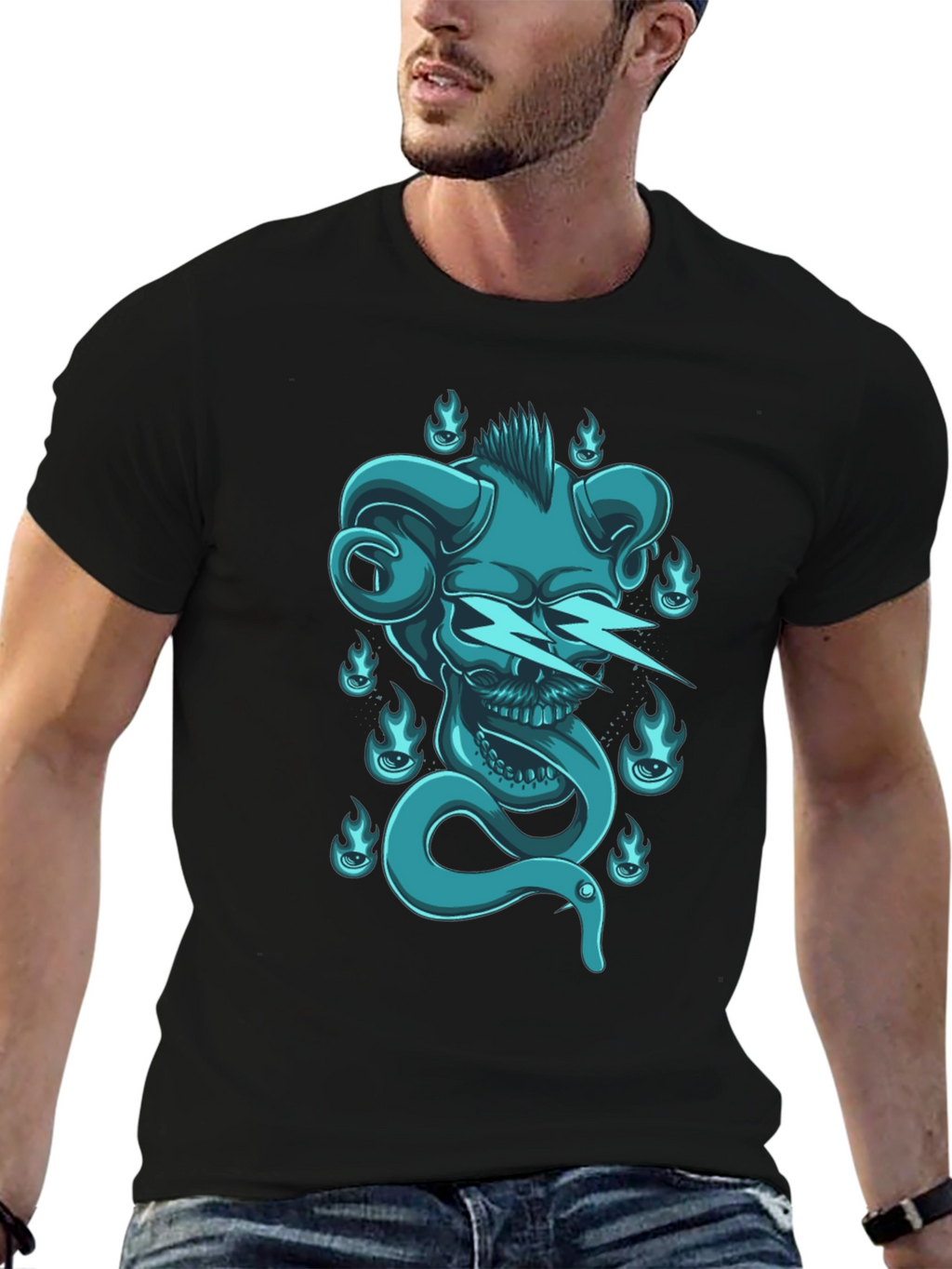 Skull & Snake Graphic Tee - Black