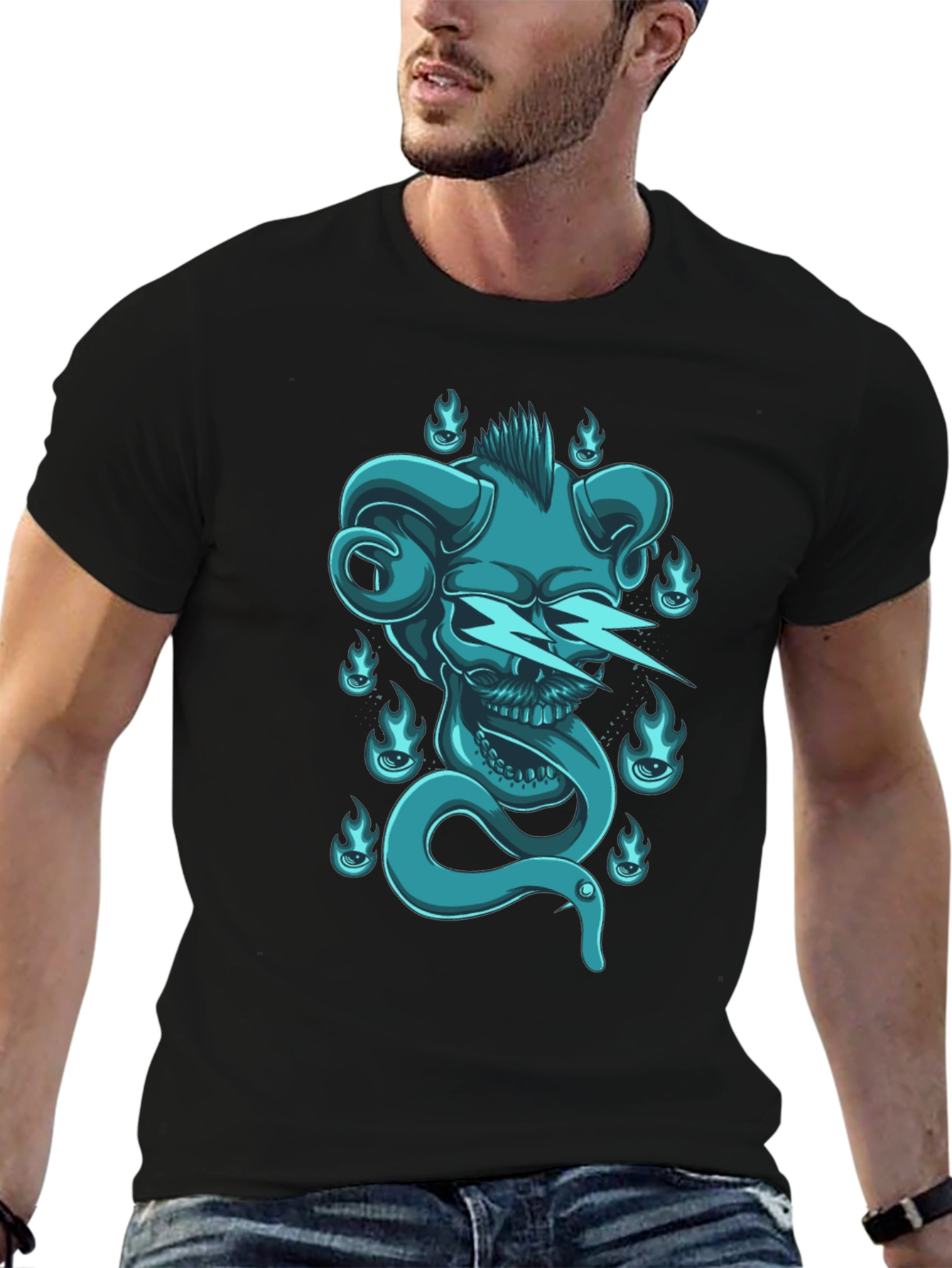 Skull & Snake Graphic Tee - Black