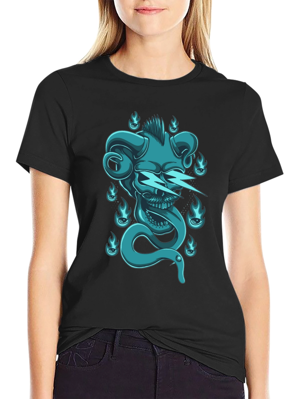 Skull & Snake Graphic Tee - Black
