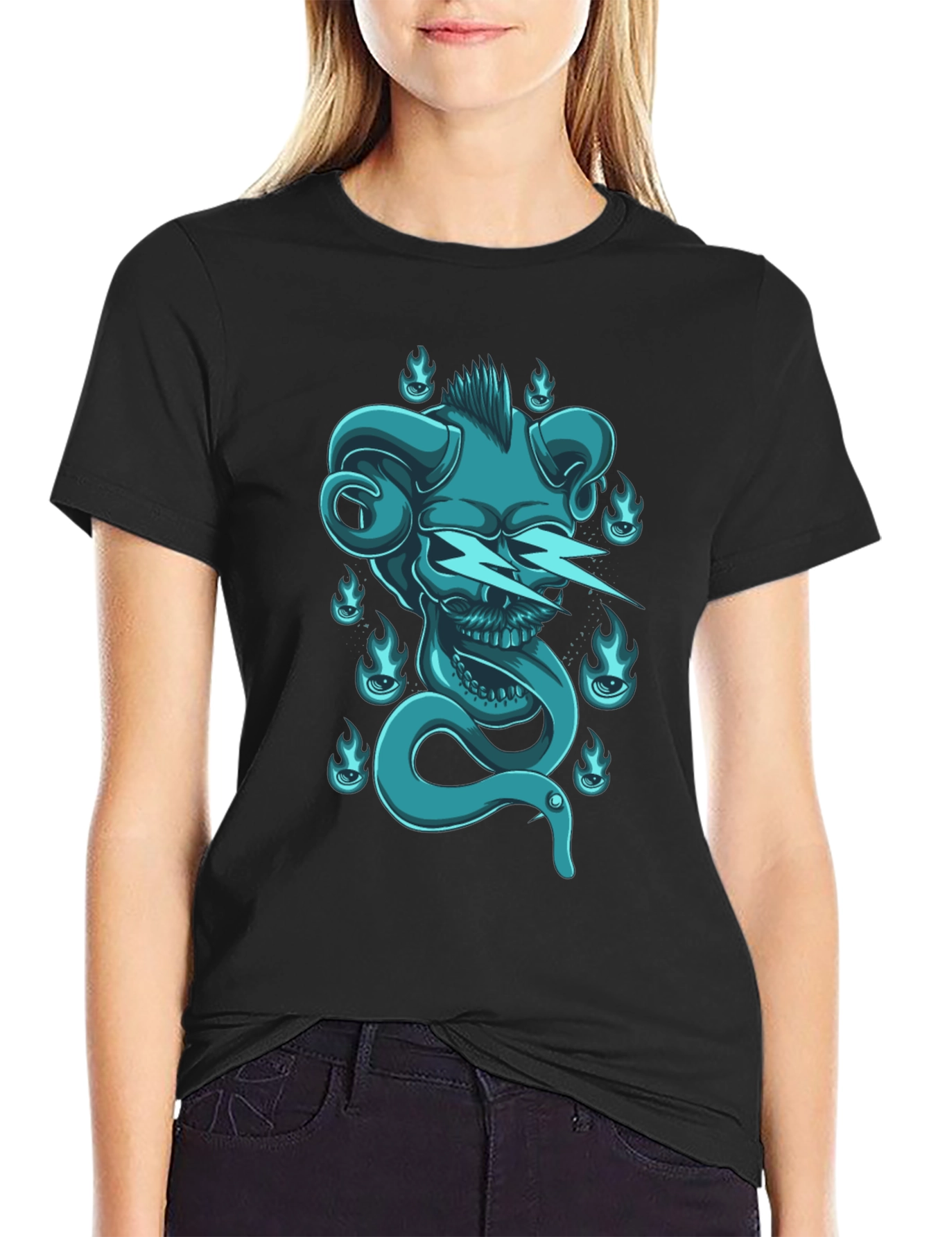 Skull & Snake Graphic Tee - Black