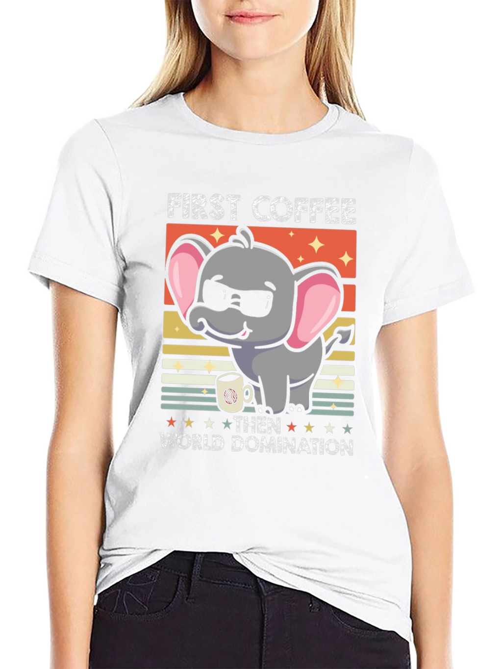 Funny Elephant Coffee Domination Graphic Tee