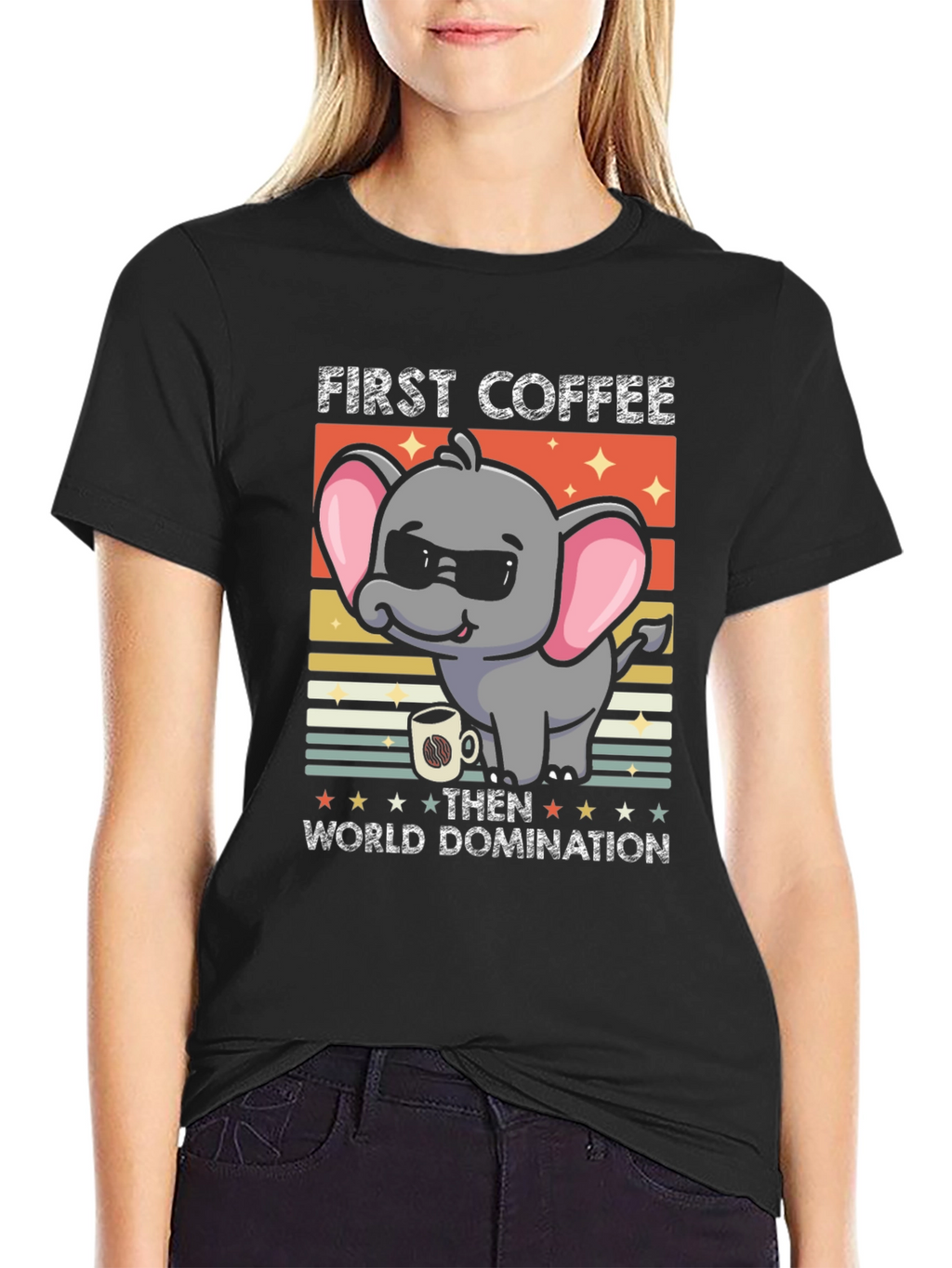Funny Elephant Coffee Domination Graphic Tee