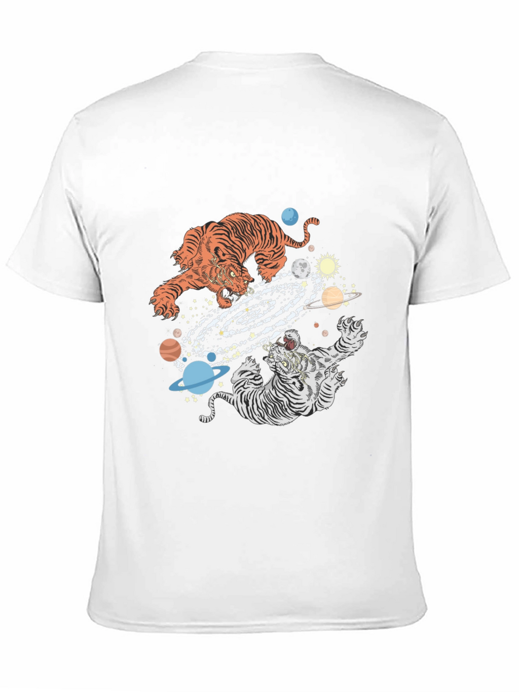 Tiger Galaxy Graphic Print Crew Neck T-Shirt