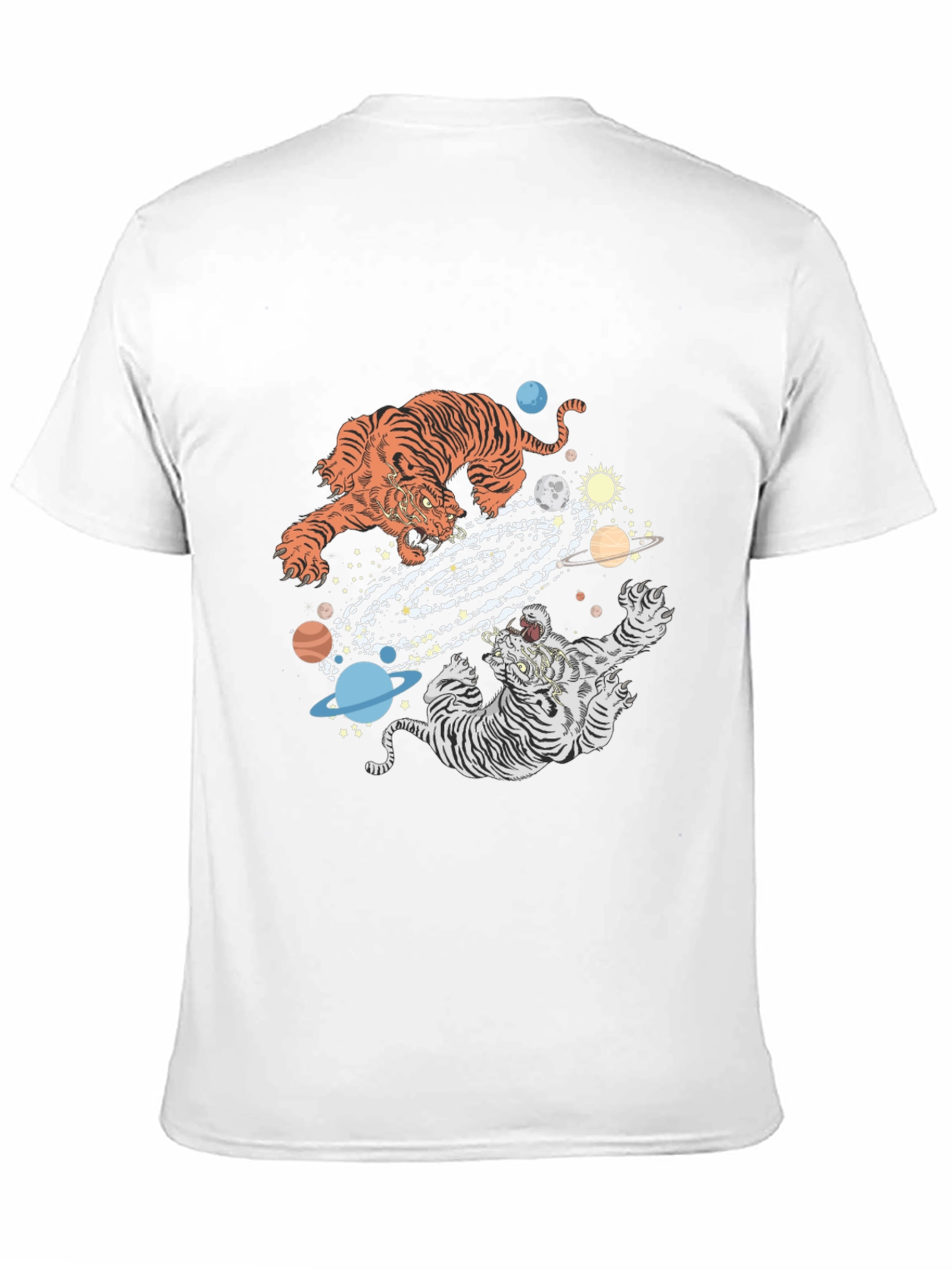 Tiger Galaxy Graphic Print Crew Neck T-Shirt
