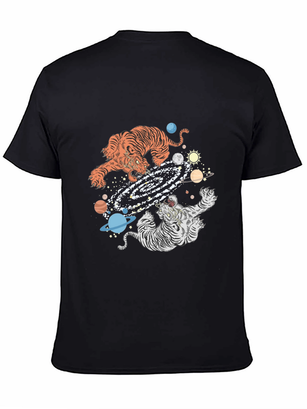Tiger Galaxy Graphic Print Crew Neck T-Shirt