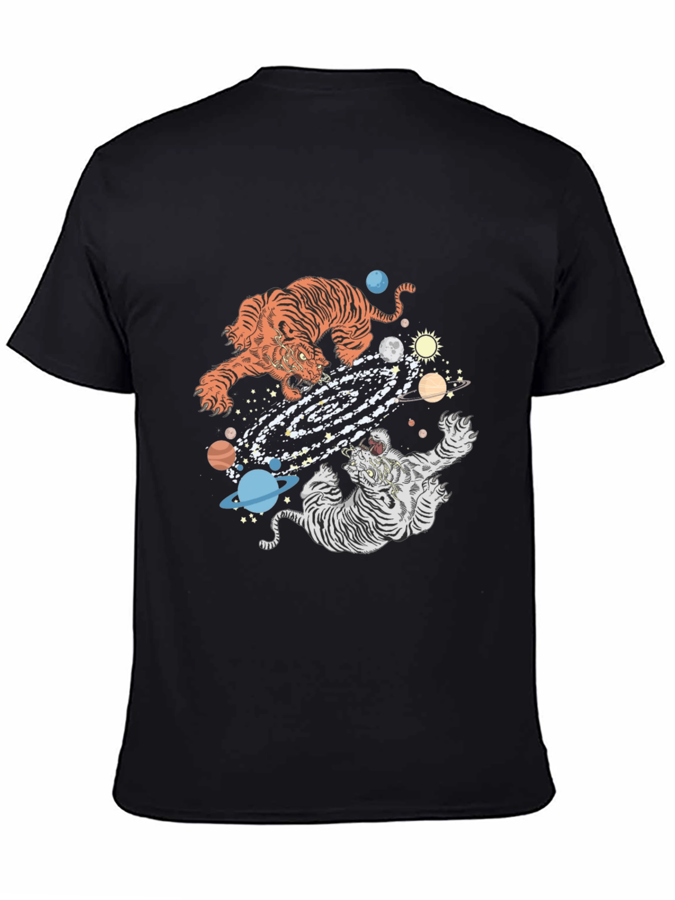 Tiger Galaxy Graphic Print Crew Neck T-Shirt