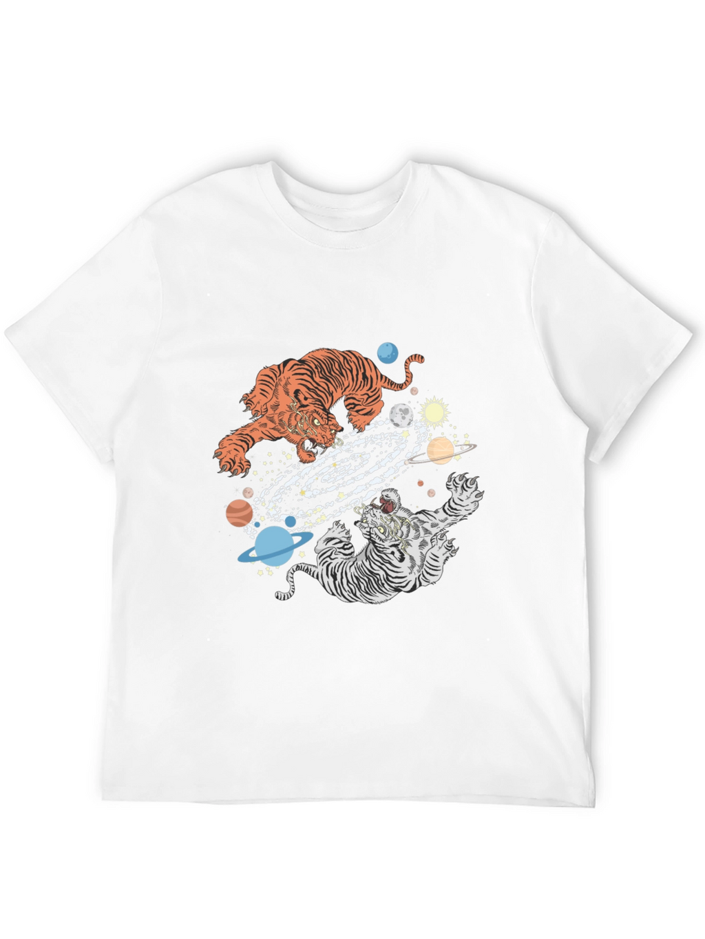 Tiger Galaxy Graphic Print Crew Neck T-Shirt