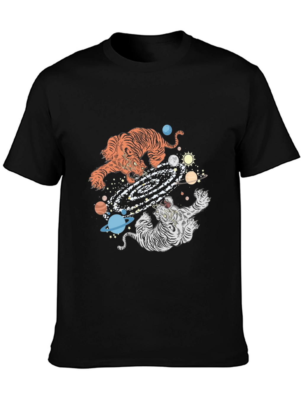 Tiger Galaxy Graphic Print Crew Neck T-Shirt