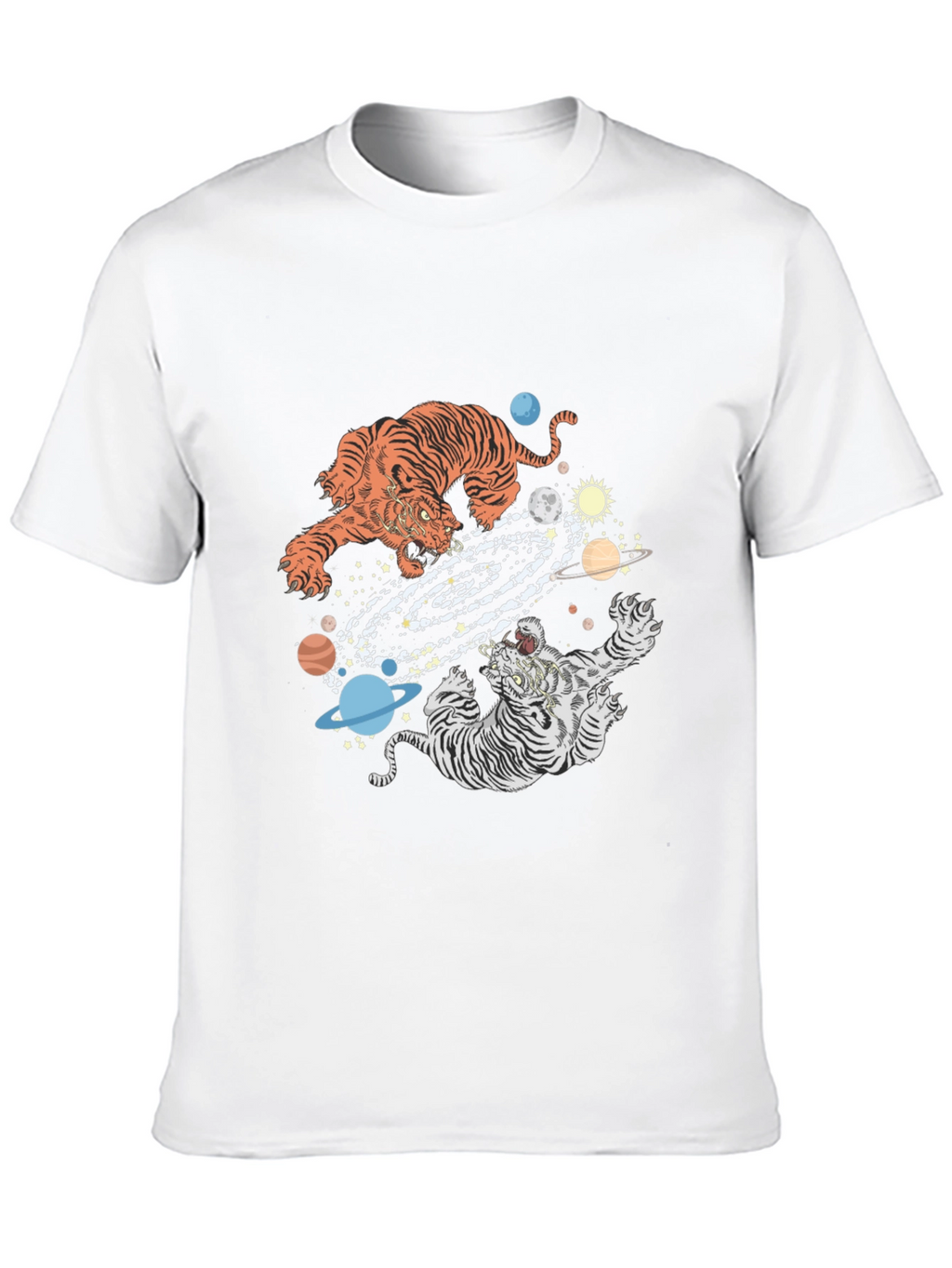 Tiger Galaxy Graphic Print Crew Neck T-Shirt