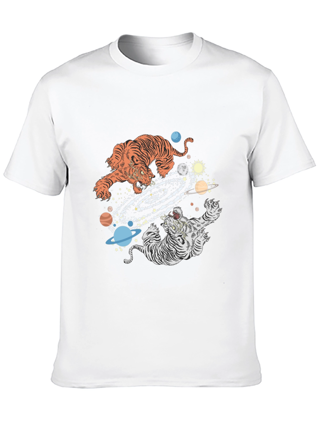 Tiger Galaxy Graphic Print Crew Neck T-Shirt
