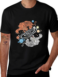Tiger Galaxy Graphic Print Crew Neck T-Shirt