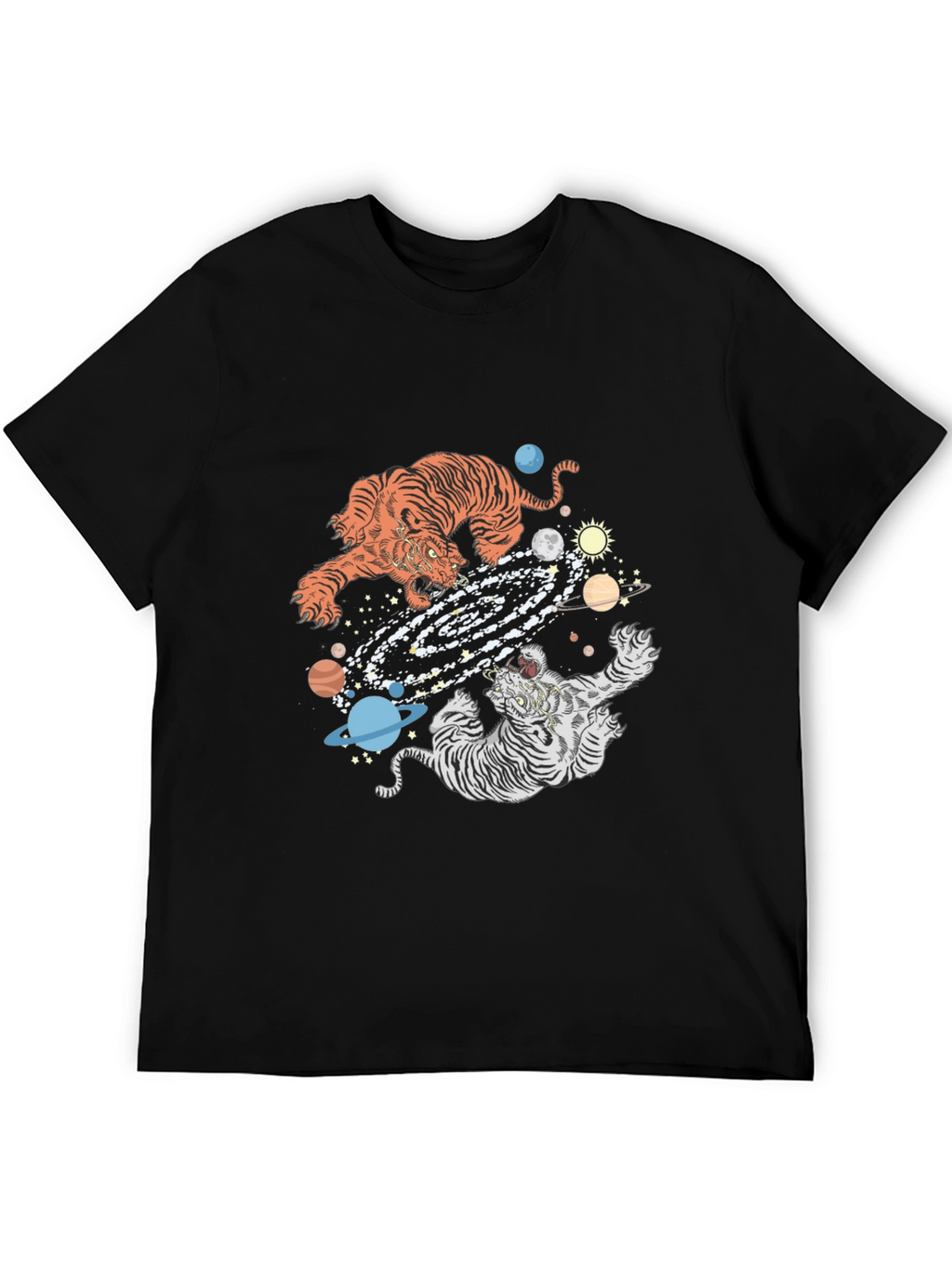 Tiger Galaxy Graphic Print Crew Neck T-Shirt