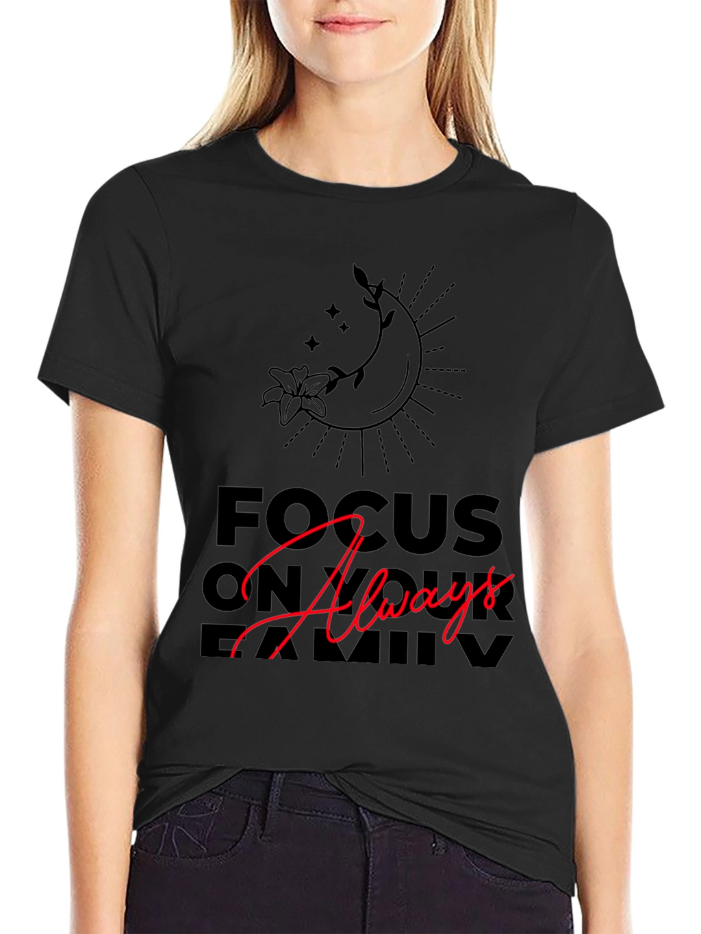 Focus On Family Always Graphic Black Tee