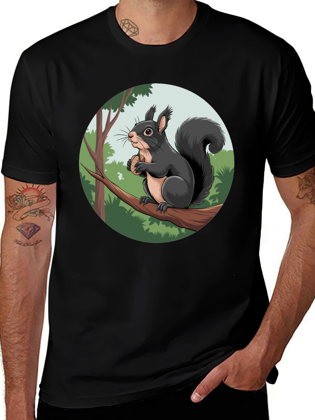 Squirrel Graphic Black T-Shirt