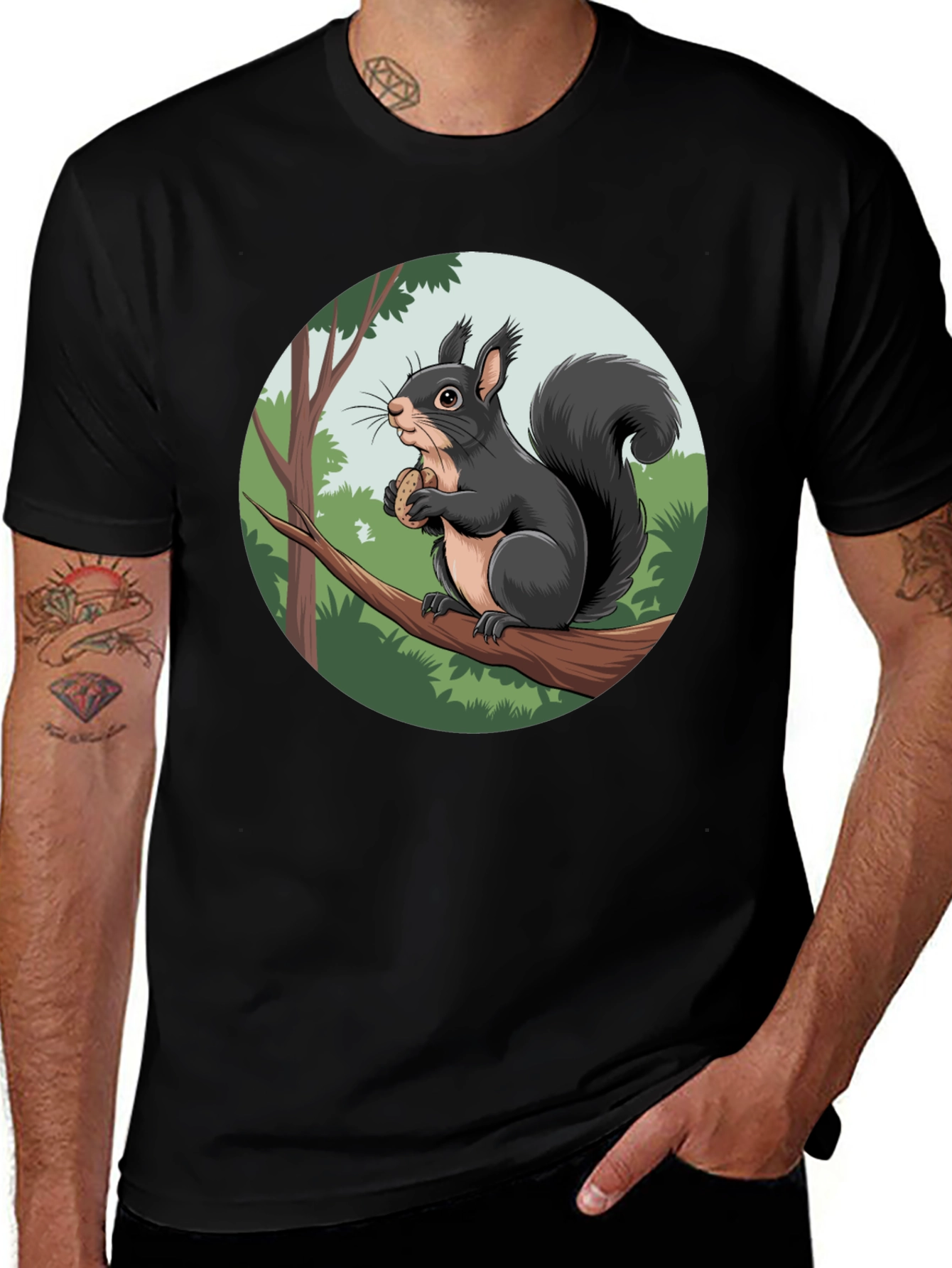 Squirrel Graphic Black T-Shirt
